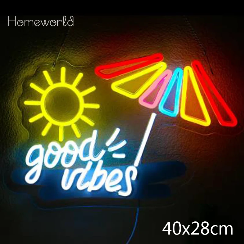

Good Vibes LED Neon light Sign Usb Powered Adjustable Brightness used for Summer beach and seaside res hotel room decor