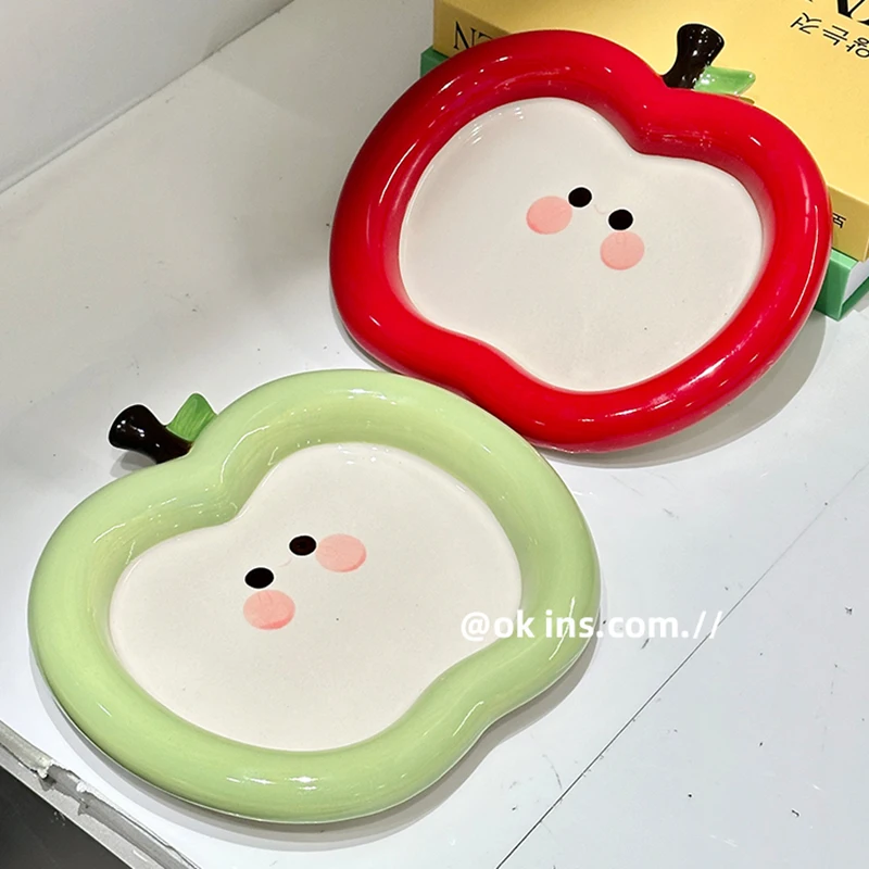 Cute Apple Plate Creative Versatile Color Contrasting Ceramic Dish Home Breakfast Bread Plates Korean Fruit Dessert Tableware