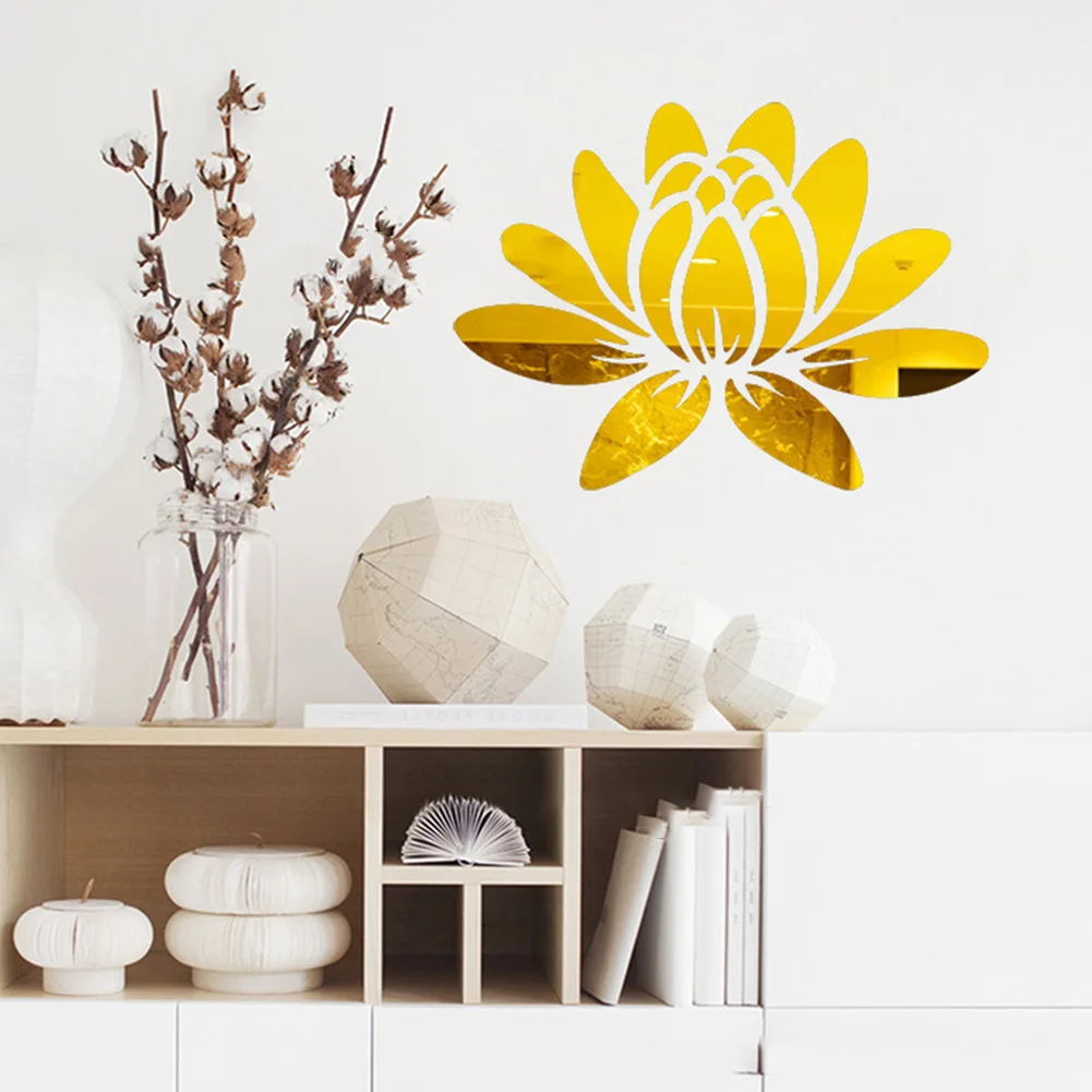 

DIY Acrylic Mirror Wall Sticker Set with Blooming Lotus Flower Design for Home Decor in Silver/Black/Gold (38x27 5cm)