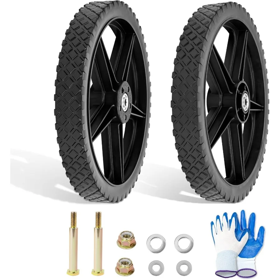 

12 x 1.75 Inches Lawn Mower Wheels HeavyDuty Spoked Plastic Wheel with Diamond Tread For Push Mowers Garden Carts Hand Trucks P