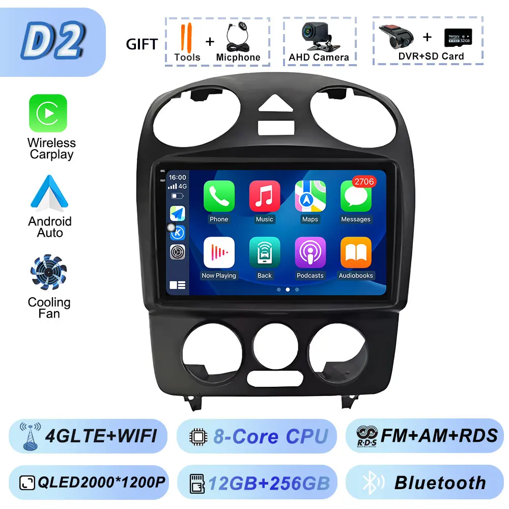 Carplay Auto Android Srereo Android 15 voor VW Volkswagen Kever 2000-2012 Auto Video Radio Multimedia GPS Navigatie Speler DVD