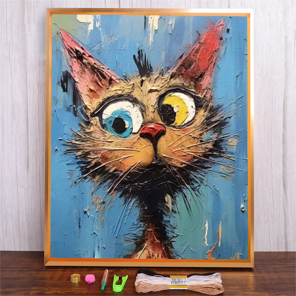 

DIY Cartoon Cat Embroidery Kit Stitching Needle Craft Animals Pattern Print Needlework Cross Stitch Children Art Handicraft Gift