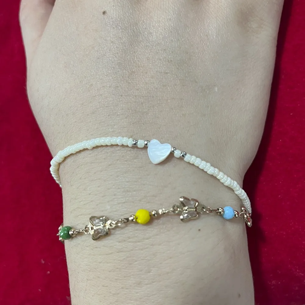 Simple Temperament White Natural Shell Heart Shape Rice Beads Beaded Bracelets Anklets for Women Charm Jewelry Accessories Gifts - view 4