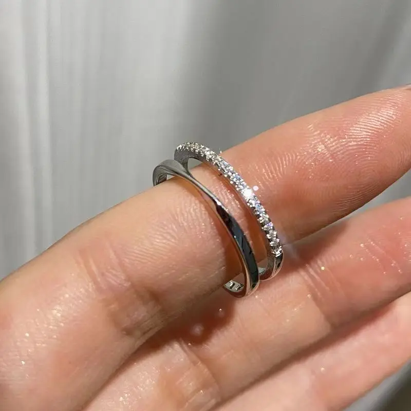 Orijinal 925 ayar gümüş çift hatları yüzükler kadınlar için düğün nişan gümüş kadın Vintage yüzük güzel takı