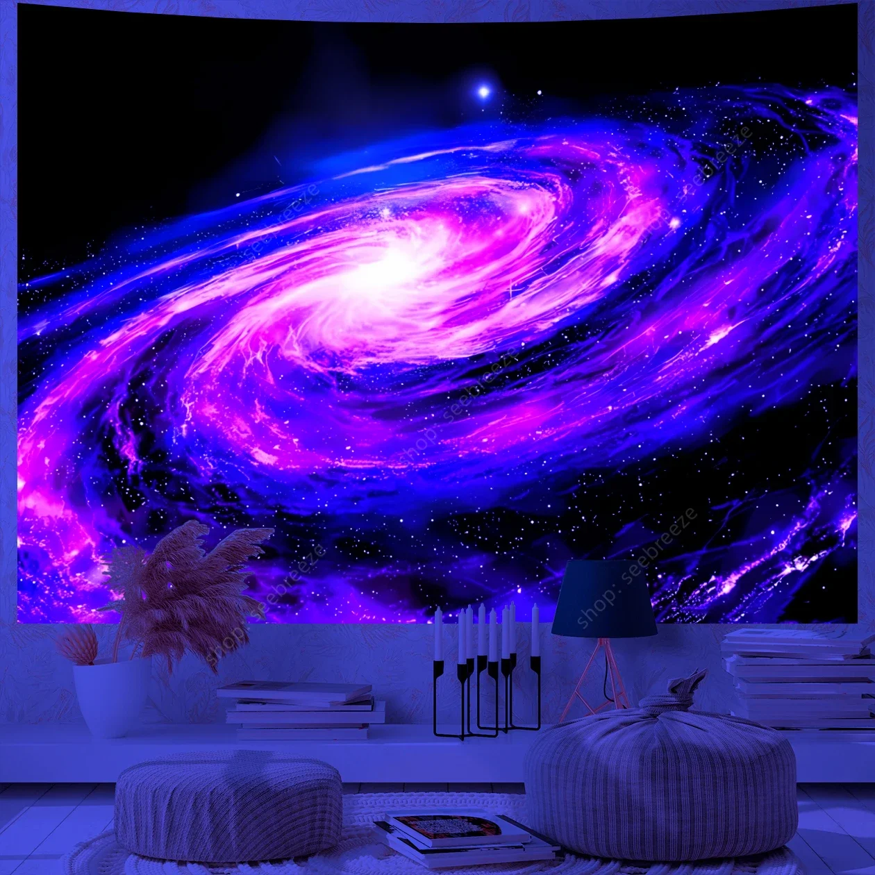 Psychedelic Galaxy UV Reactive Tapestry Universe Planet Starry Sky Tapestry Wall Hanging for Room Decor Aesthetic Ceiling Decor