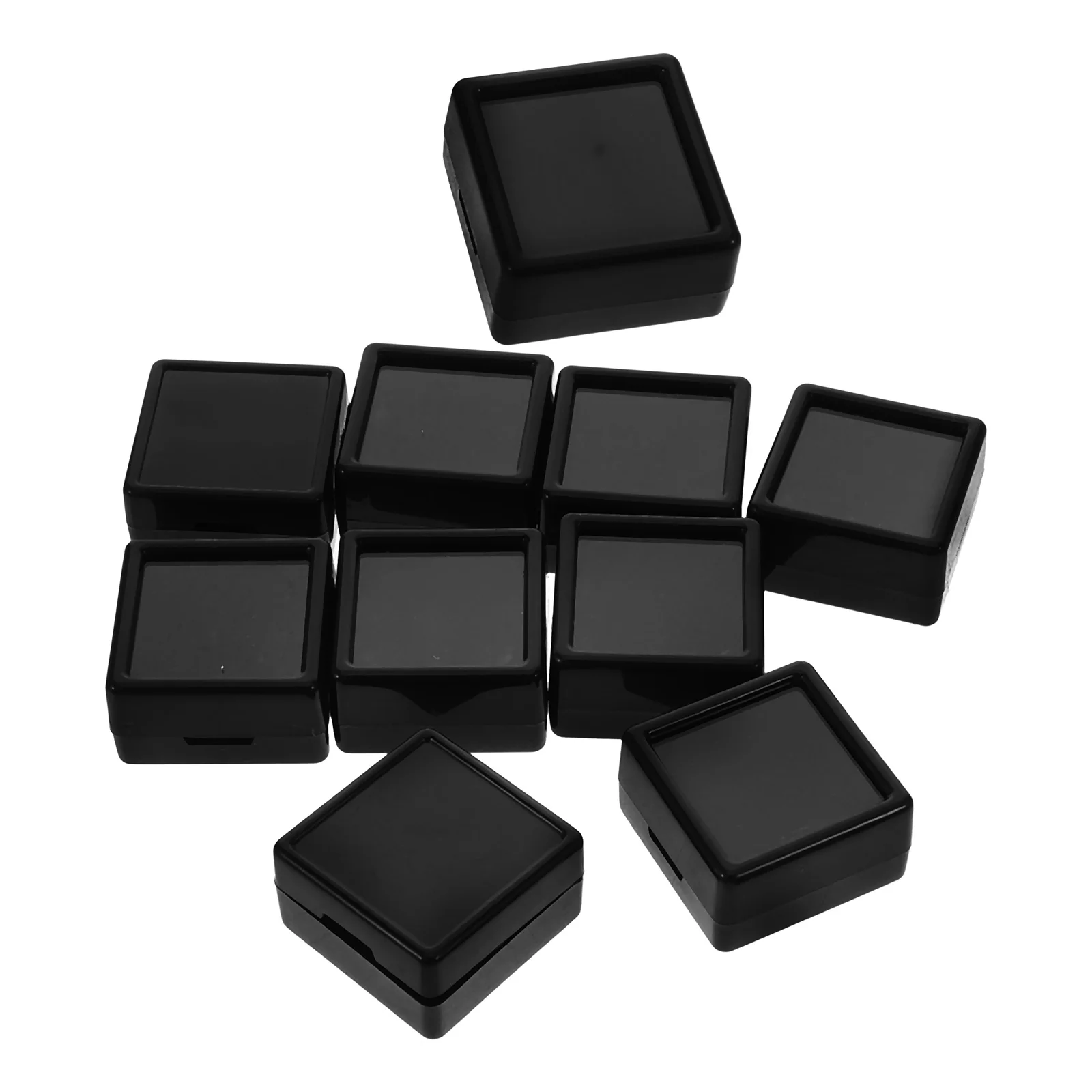 

10pcs Gemstone Boxes Clear Top Plastic Storage Display Cases for Jewelry Organizers Black Color