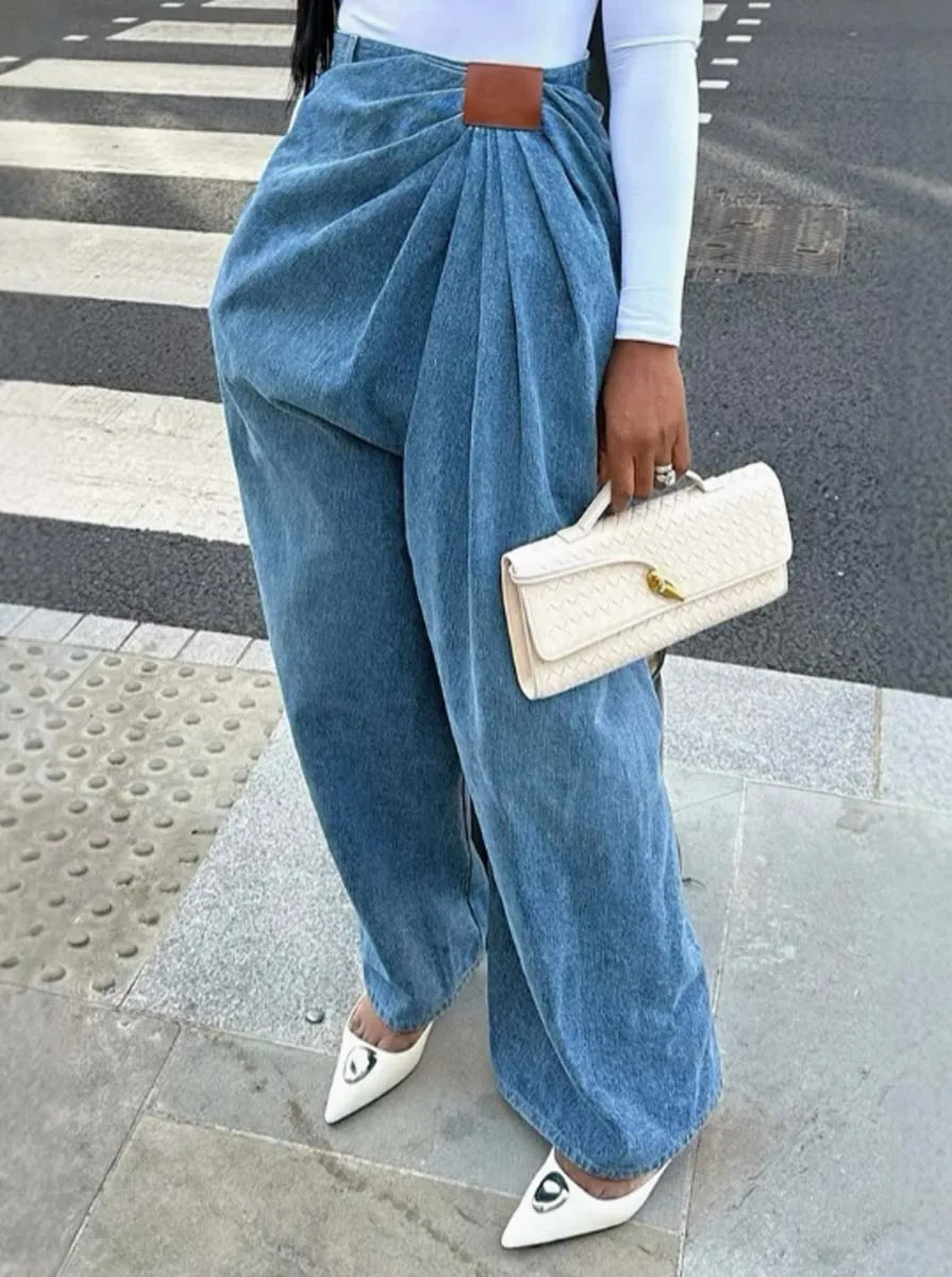 

Autumn New Fashion Trendy Street Style Wide-Leg Jeans For Women Versatile Straight Denim Pants Female Trendy