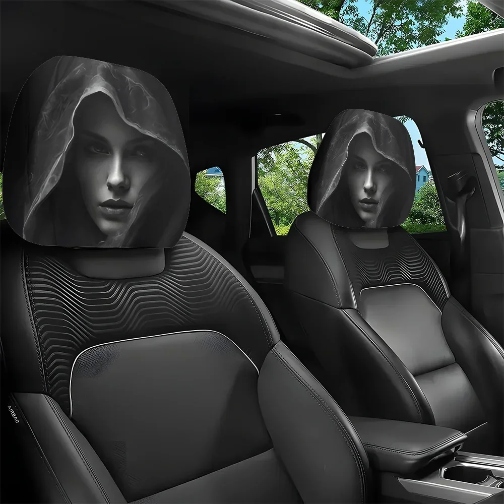2Pcs Mysterious Lady Dark Style Printed Headrest Covers Interior Decoration Easy Installation
