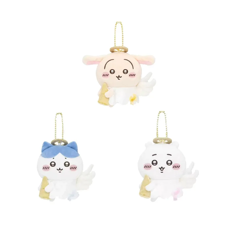 

10cm Cute Cartoon Chiikawa Angel Wings Plush Keychain Usagi Hachiware Plush Doll Bag Pendant Children's Birthday Gift