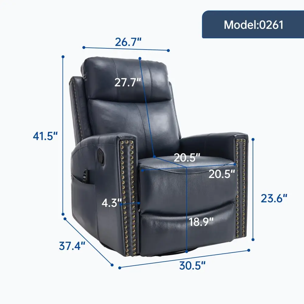 Full Body Genuine Leather Massage Recliner Chair, Heated Swivel Rocker Sofa for Living Room, Customizable Discuss