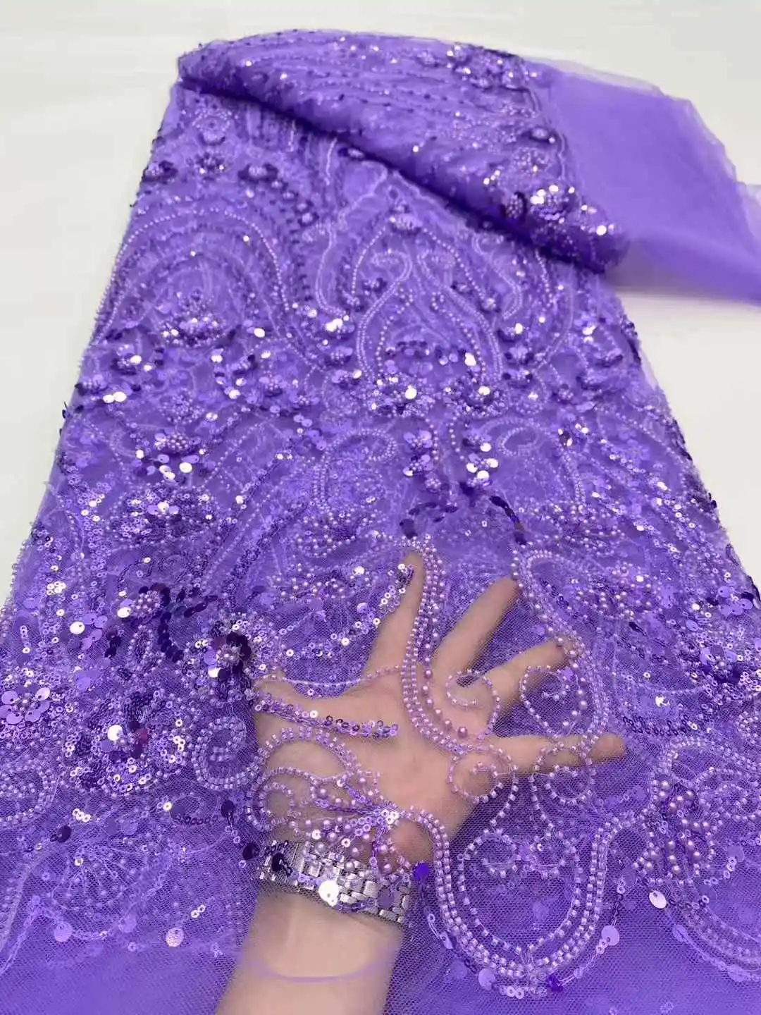 أحدث الخرز الأفريقي الترتر شبكة الدانتيل 2025 العروس الفرنسية صافي الدانتيل النسيج الخياطة المطرزة الدانتيل تول النيجيري النساء