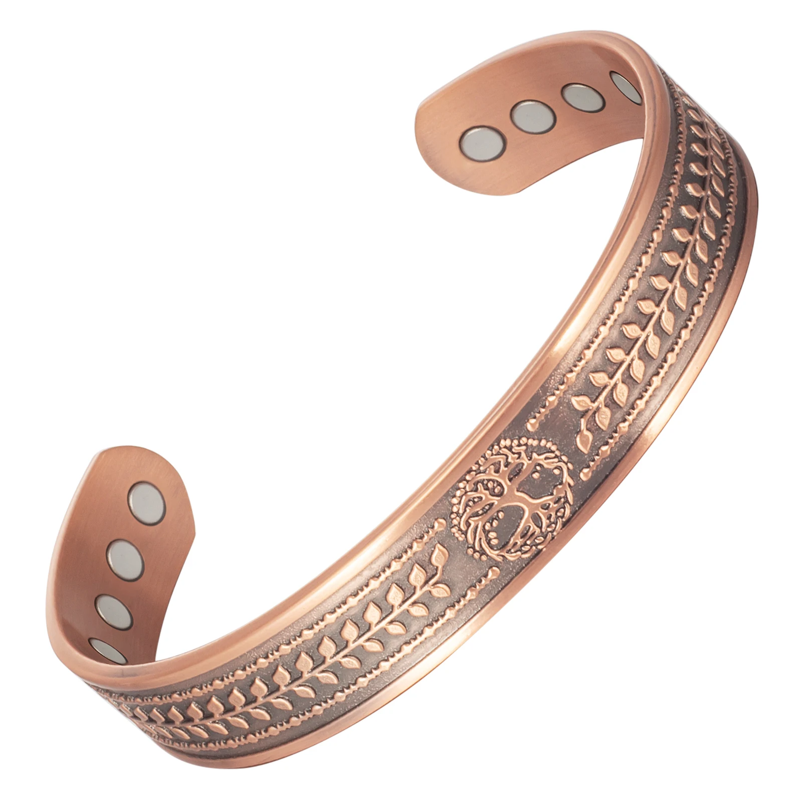 Wollet Pure Copper Magnetic Bracelet for Women Men Pattern Copper Bracelet with with 8 Magnets, Adjustable 6.5 Inches Bracelet