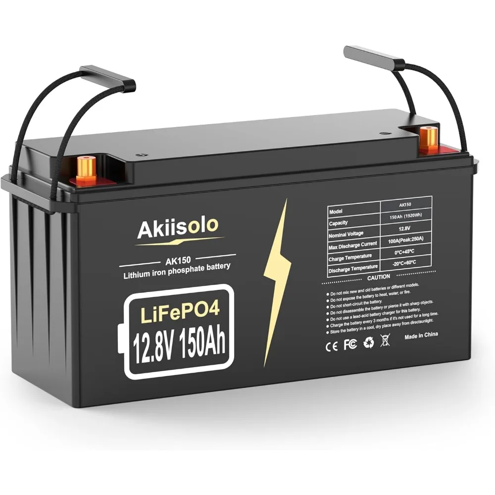 

Литиевая батарея LiFePO4, 12 В, 150 Ач, аккумулятор глубокого цикла, до 8000+ циклов, аккумуляторные батареи со встроенным BMS 150 А, 12 В