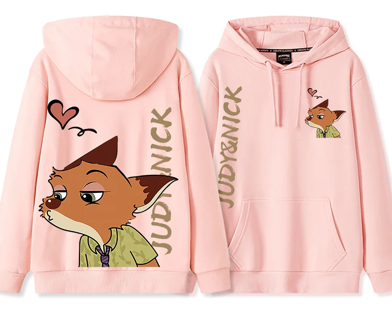 Different Couples Bunny Judy Hopps Fox Nick Wilde Hooded Pullover Sweater  Jacket Casual Cartoon Pattern Loose Comfortable