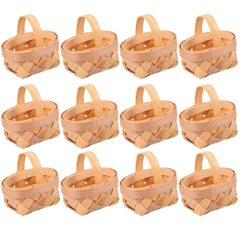 

12Pcs Wood Chip Mini Baskets Manual Woven Baskets Ornaments Candy Storage Box