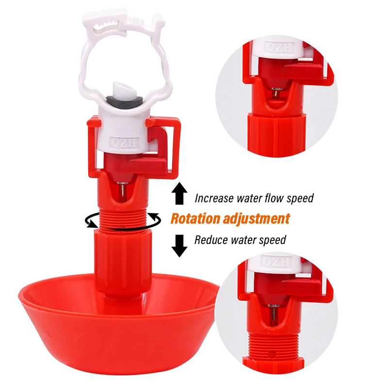 10sets Automatic Chicken Water Hanging Cups Nipple Drinker Bird Coop Chicken Red Waterer Hanging Cup Poultry Farm Drinker Tools