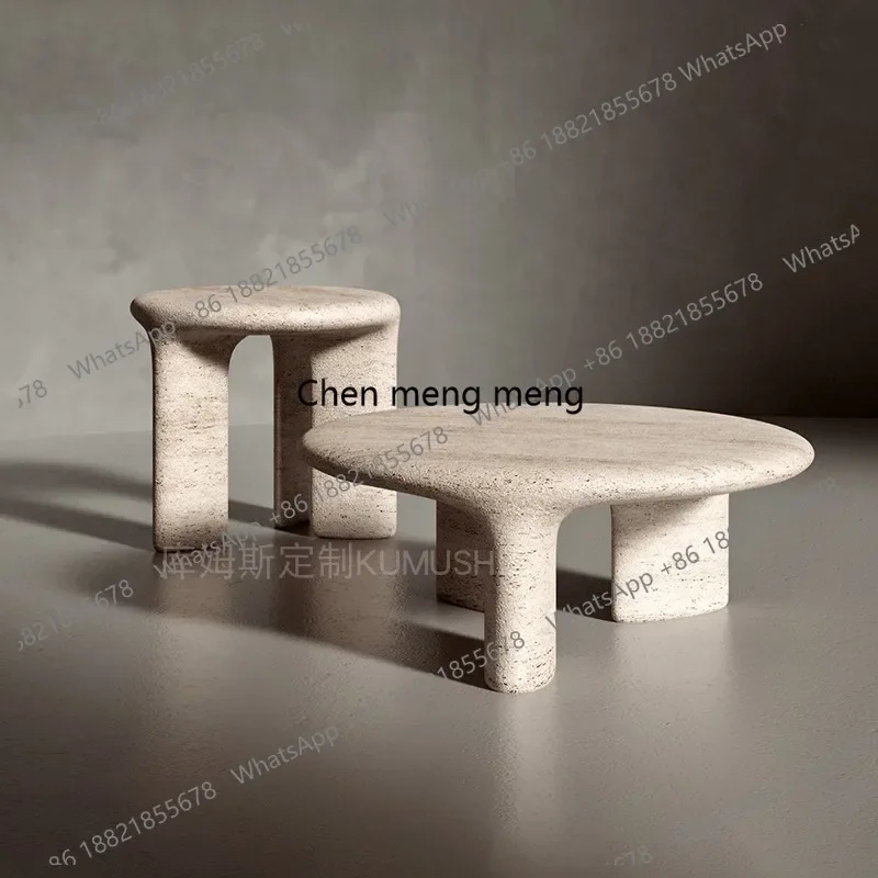 

Retro, natural travertine coffee table special-shaped designer living room home high-end round edge table