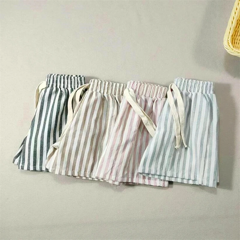 Children's Stripe Shorts Linen Cotton Toddler Kids Boys Girls Summer Casual Fifth Pants