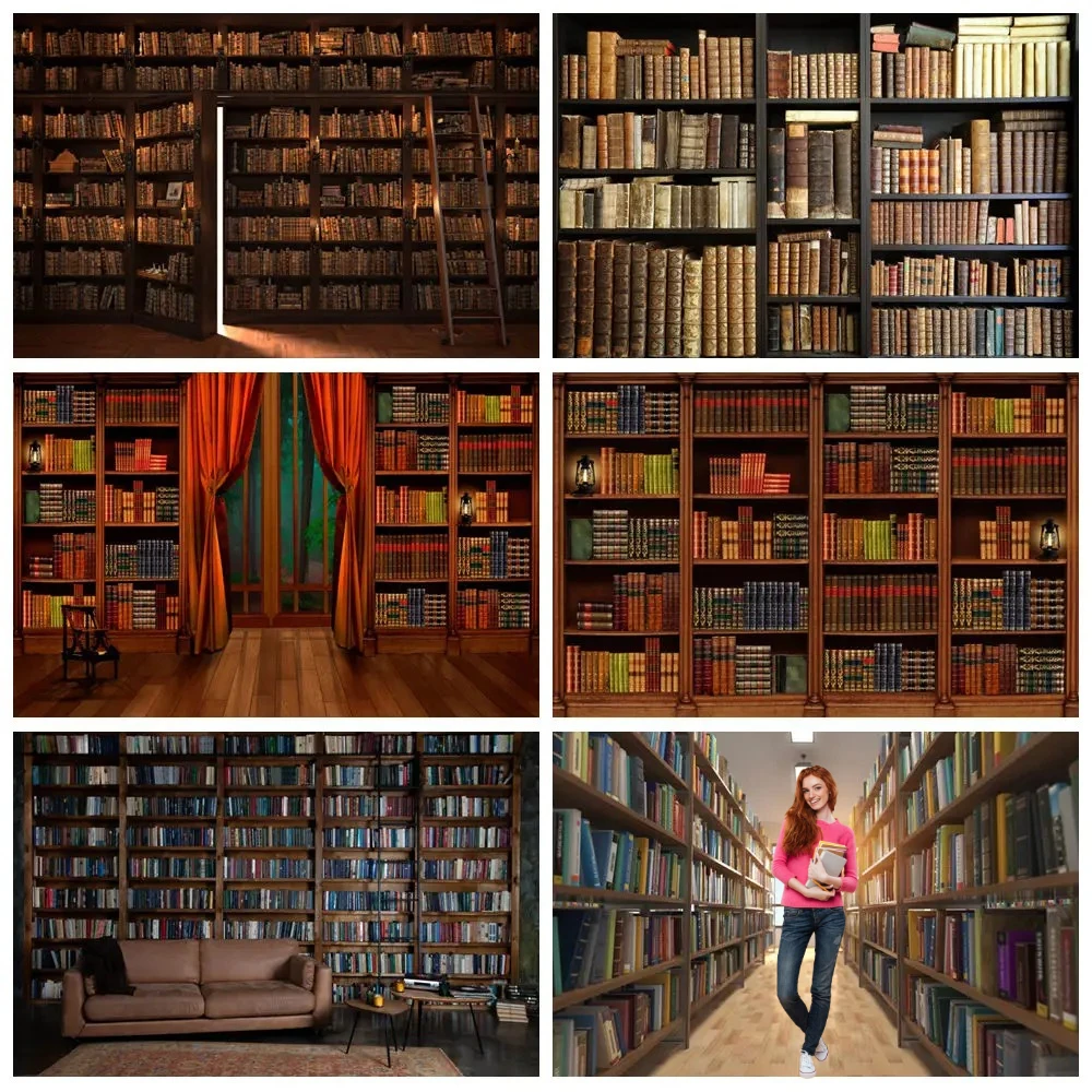 

MOON.QG Bookshelf Library Bookcase Backgrounds for Photographs Backdrop Birthday Party Wallpaper Photo Supplies Shooting Props