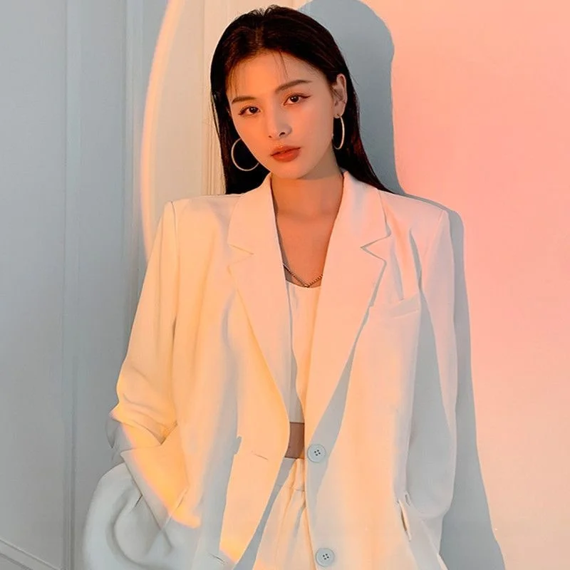 Spring 2025 White And Black Suit Jacket High-End Design Thick Polyester Fabric Folded Detail Women's Premium Quality Outerwear