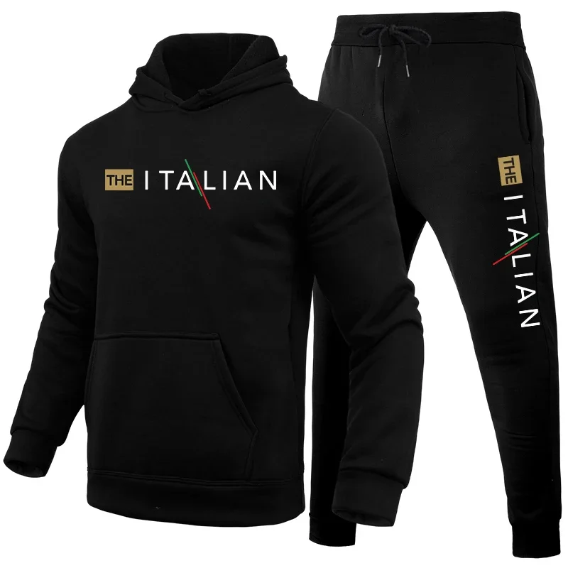 New in Mens Tracksuit Casual Printing Sweatshirt Sweatpants 2 Pcs Set Sports Jogging Mens Clothing Daily Hoodies Sportswear Suit