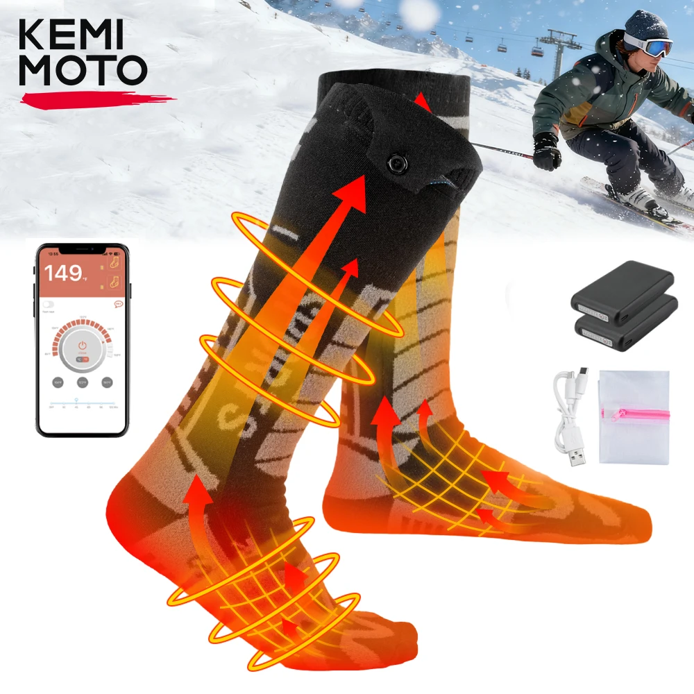 

KEMIMOTO Motorcycle Heated Socks APP Contorl Battery Stocking Thicken Cotton Winter Socks Foot Warmers For Skiing Hunting Moto