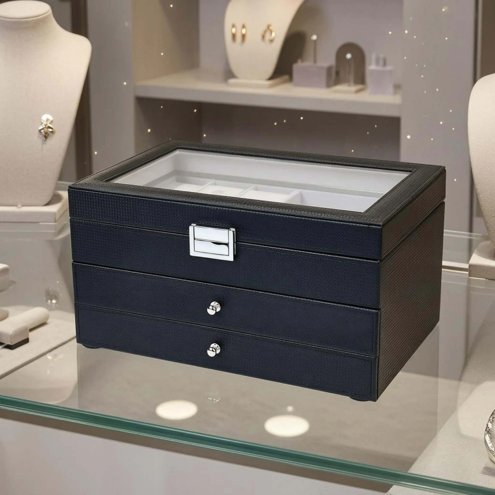 Watch Storage Box Drawer Tiers Watch Organizer Box Metal Latch Soft Lined