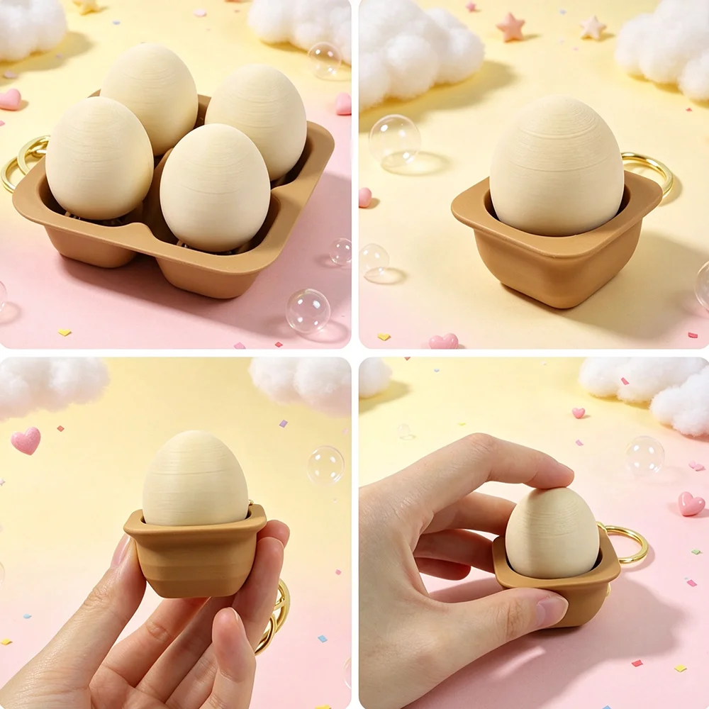 1PC 3D Printed Simulation Egg Keychain Clicker Keyboard Click Anti Stress Keyring Easter Gift Egg Pendant Charm Figurine
