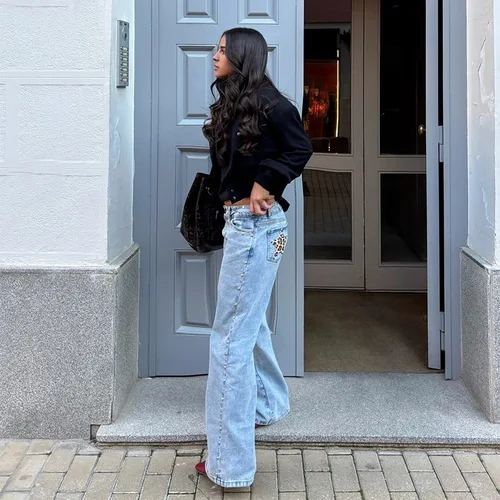 Imagen 2 del producto Vintage empalme alta espera Jeans mujer calle Harajuku Hip Hop pantalones vaqueros holgados ropa de mujer Casual pantalones de pierna ancha mujeres Jeans
