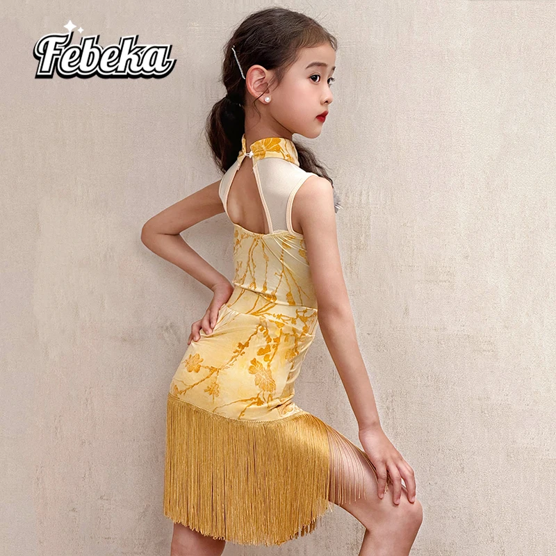 

Customized Latin Dance Dress for Girls Sleeveless Top Tassel Half Skirt Set 2Pcs Performance Practice Clothes Bullfighting Rumba