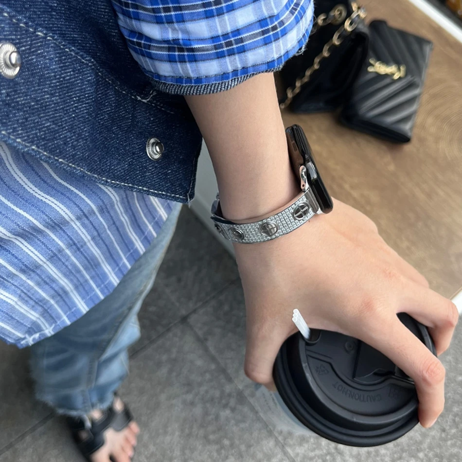 Luxury Diamond Bracelet Band for Apple Watch Ultra 2 1 Series 10 9 8 7 6 5 4 3 SE Women's Jewelry Strap 38mm 40mm 41mm 42mm 44mm