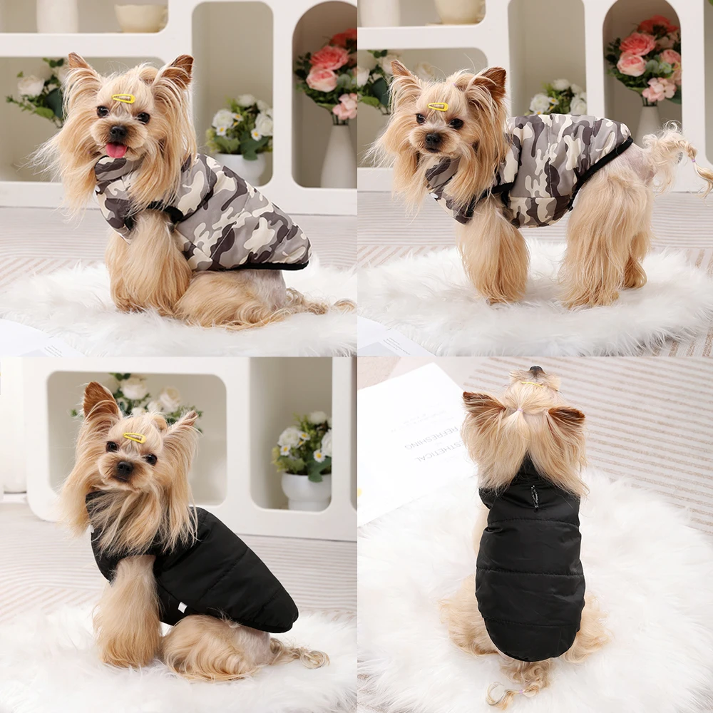 Wasserdichte warme Hundekleidung für kleine und mittelgroße Hunde, wendbare Winter-Haustierjacke, gepolsterte Weste, leichtes Welpenmantel-Kostüm – Detail 20