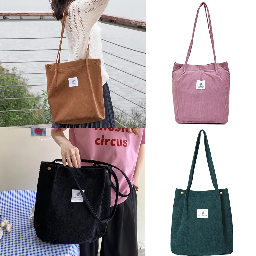 

Bags for Women 2022 Corduroy Shoulder Bag Environmental Storage Bag Reusable Shopping Bags Casual Tote Female Foldable Handbag