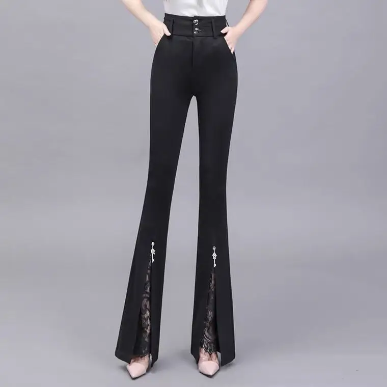 Pantalon taille haute pour femmes, couleur unie, élégant, Design Slim, tendance, Streetwear, coupe botte, Style français, assorti avec tout, Simple, TT1017