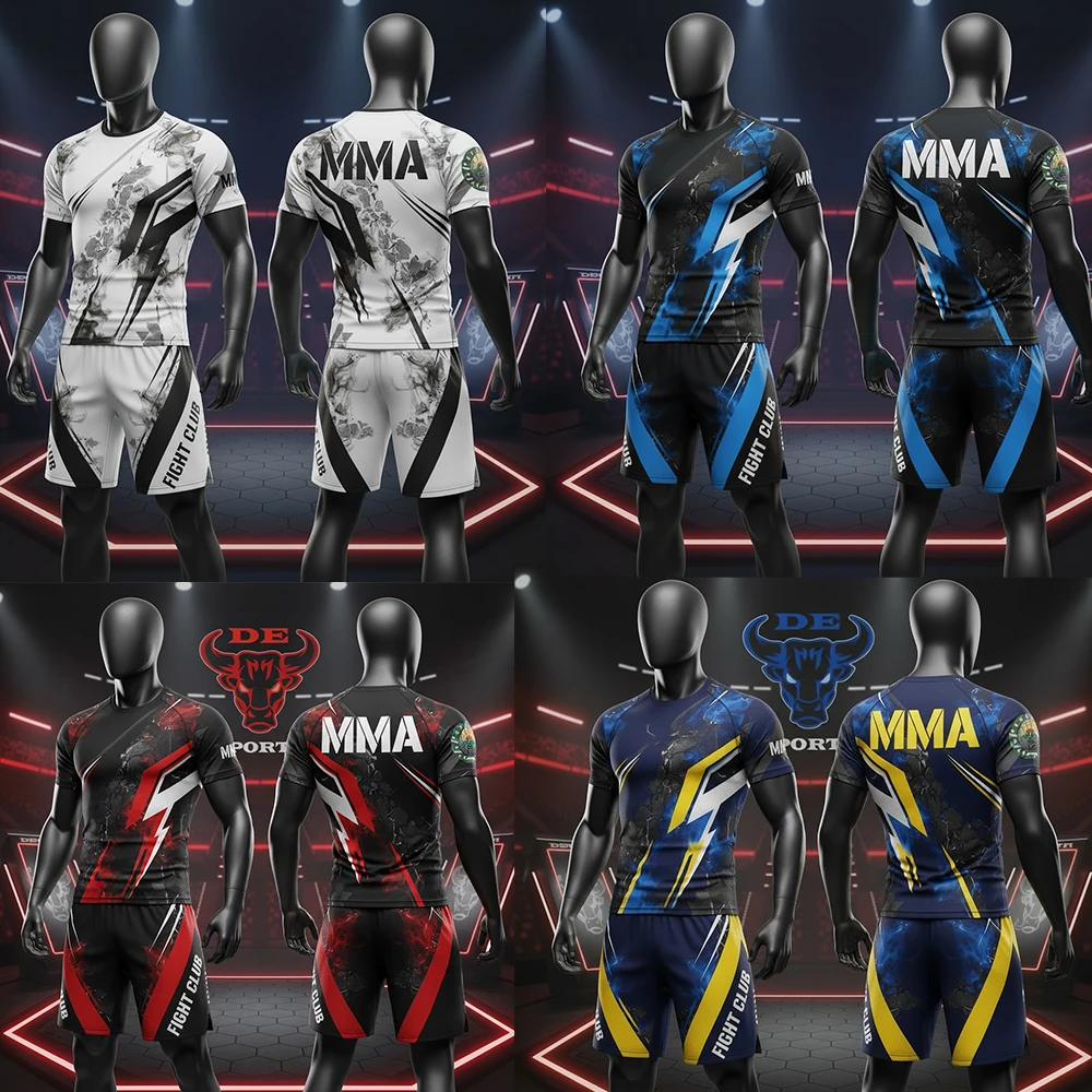 

2026 New Men MMA Fighting Training Set Octagonal Cage Boxing Jujutsu T-shirt Shorts Oversized Breathable Speed Drying Sports Set