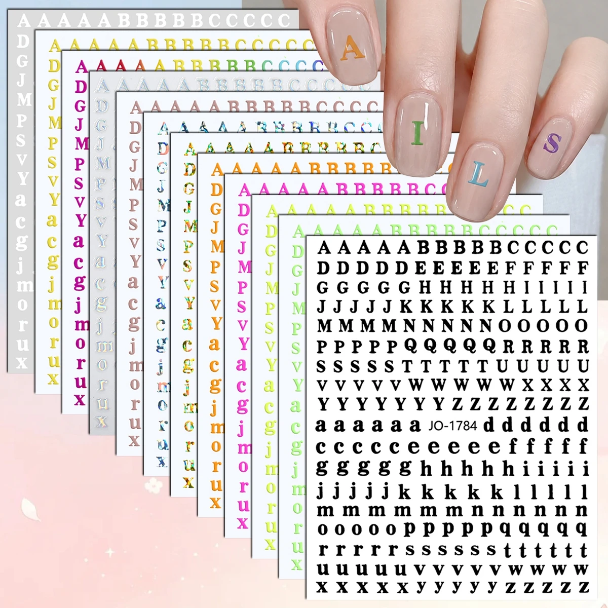 3 bis 15 Blatt 3D-Alphabet-Buchstaben Initialen-Monogramm Schwarz Weiß Bunt Holografische Selbstklebende Nagelkunst-Aufkleber