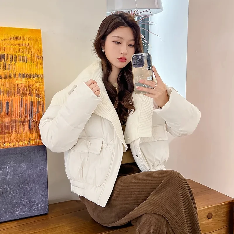 Jaket Parka Wanita Korea Warna Pink Bahan Katun, Mantel Musim Dingin Oversize Tebal Hangat Longgar Model Puffer, Jaket Wanita Polos Modis dengan Ritsleting