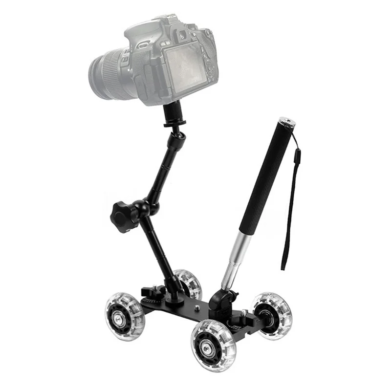 Mobile Rolling Sliding Dolly Stabilizer Skater Slider Camera Table Slider Dolly Mini Video Car Stabilizer with Magic Arm