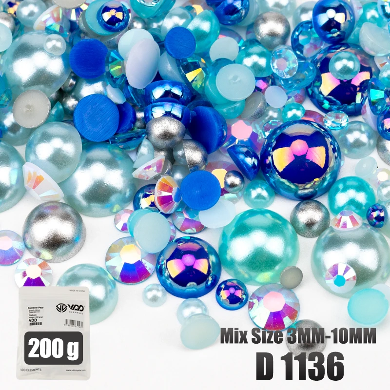 VDD 200g Großhandel Mix Größe Halbrunde Perlen ABS Flatback Perlen Harz Farbe AB Strasssteine zum Basteln DIY Nail Art Dekorationen – Detail 39