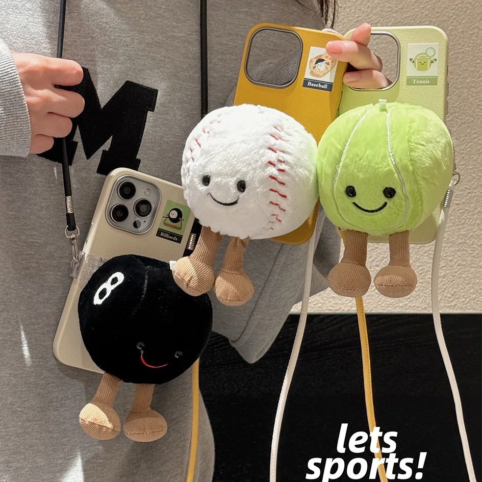 

Ball Cute Plush Doll Soft Case For iphone 16 15 14 13 Pro Max 12 New Cartoon Plush Doll Creativity Girl Gift Phone Case+Lanyard