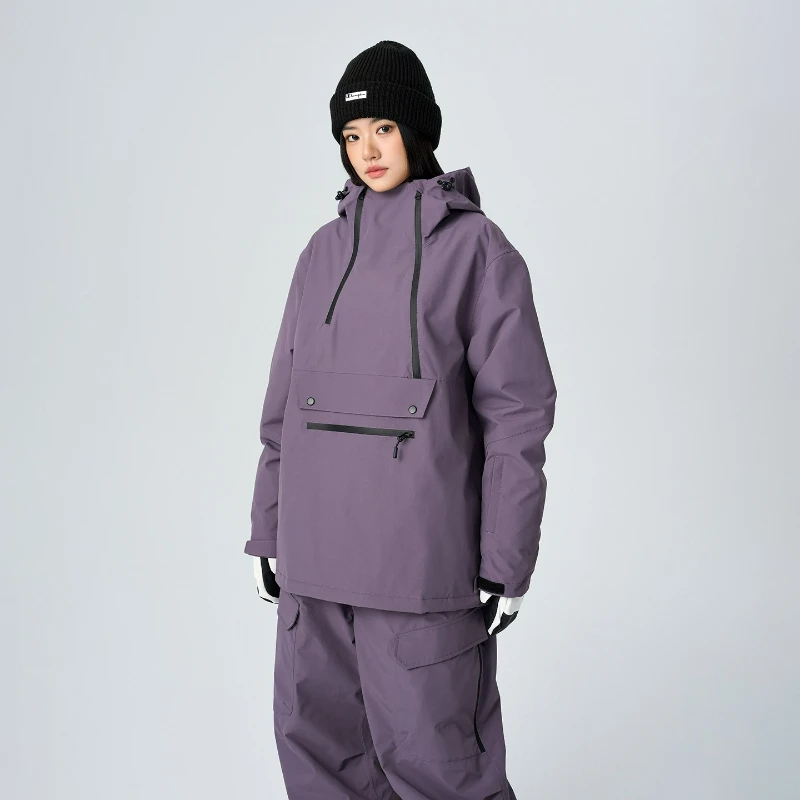 SEARIPE Unisex Skiing Jacket Pullover Anorak 3L Waterproof Insulated Warm Loose Solid Color Ski & Snowboard Coat Women Man Tops