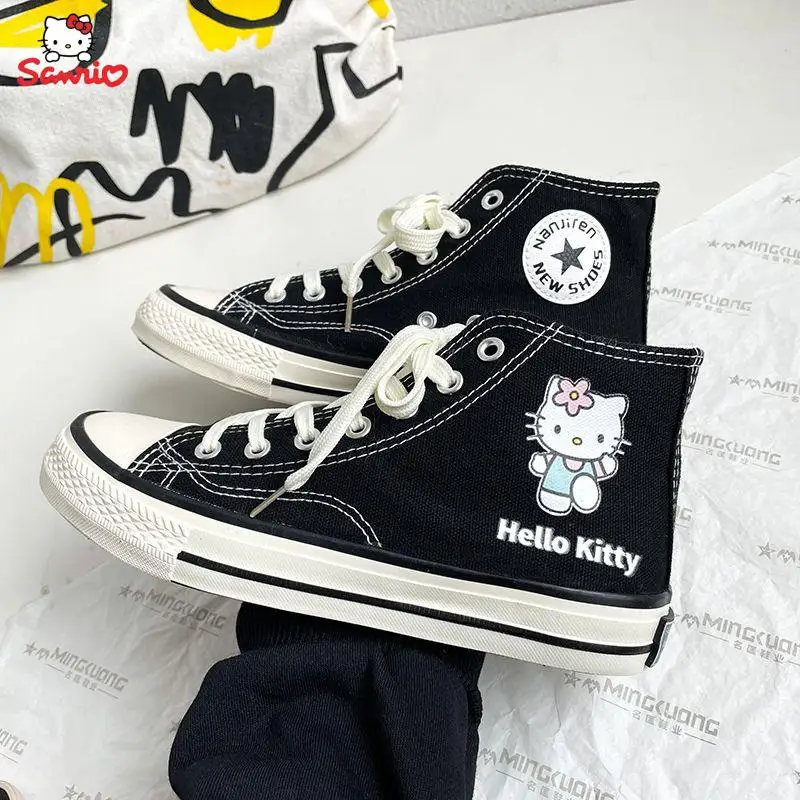 Sanrios Kawaii Anime Hello Kitty kreskówka wysokie buty płócienne studenta Graffiti sneakersy na płaskim obcasie wszechstronny prezent modne buty