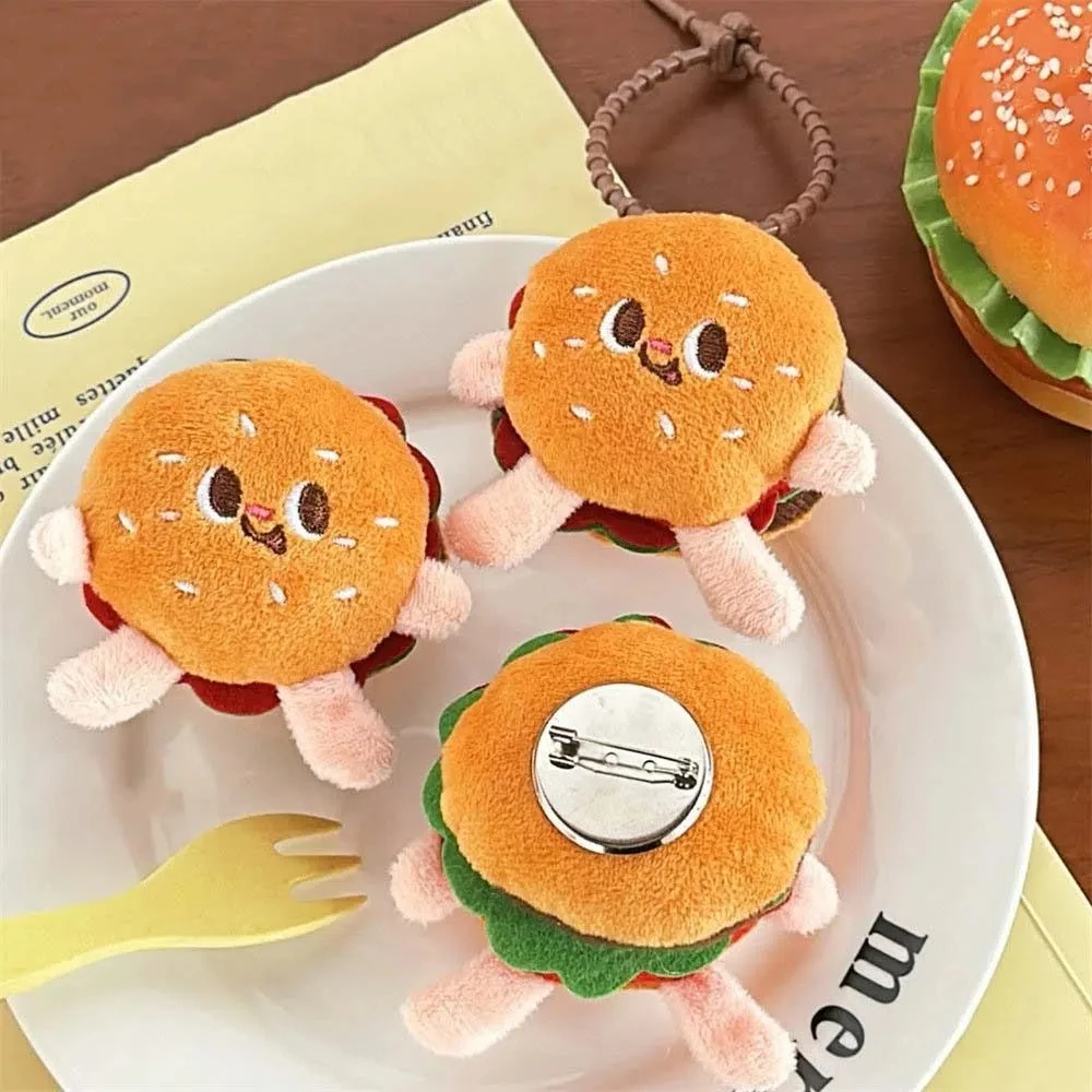 Cartoon Fast Food Plush Hamburger Pendant Soft Stuffed Decoration Plush Hamburger Brooch Bag Hanging Plush Toy