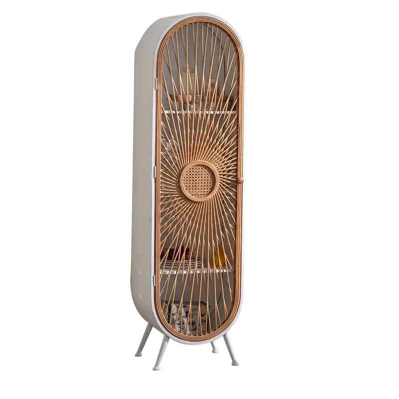 

Japanese-style simple bamboo woven arched door vertical cabinet, American-style rural white wrought