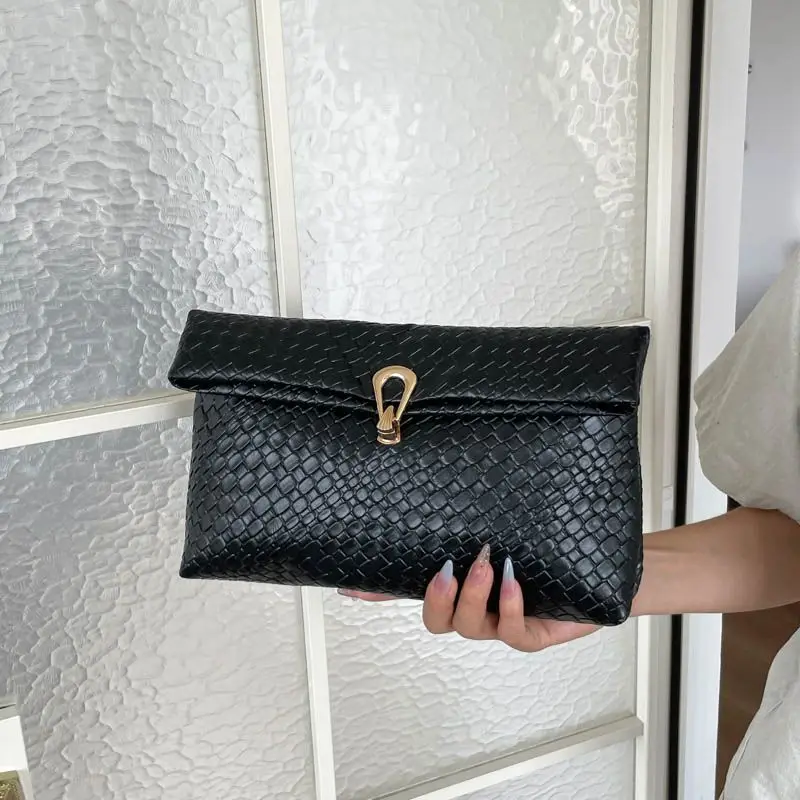 Women's Woven Texture PU Clutch Envelope Bag Black Metal Buckle Large Capacity Chic Trendy Fashion  Purses and Handbags - view 4