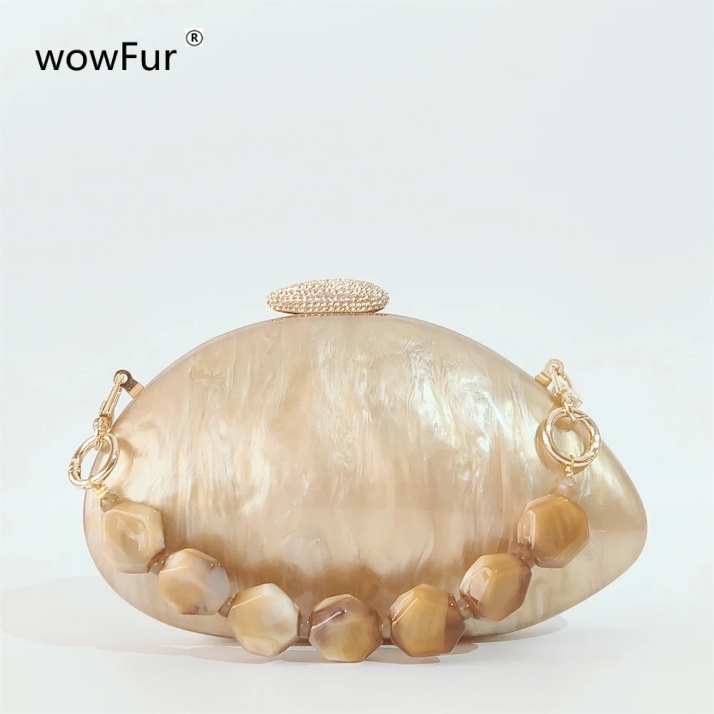 

Oval Sand Nude Pearl Acrylic Box Women Messenger Bag Wedding Handbag European Elegant Evening Cute Summer Pro Casual Clutch Bag