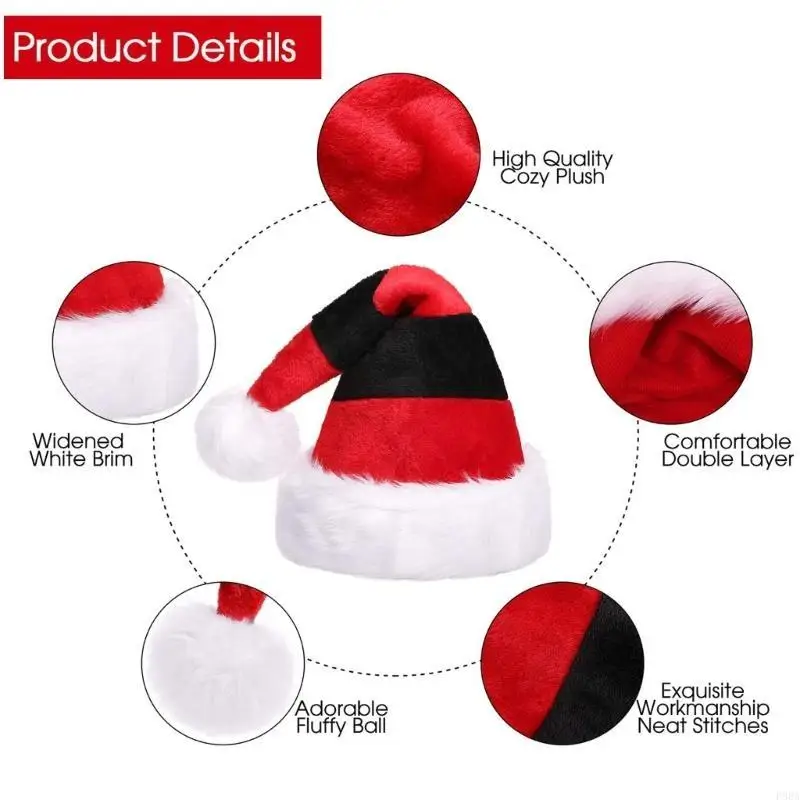 P88A قبعة سانتا عيد الميلاد مخططة مع حافة بيضاء لحفلة عيد الميلاد السنة الجديدة
