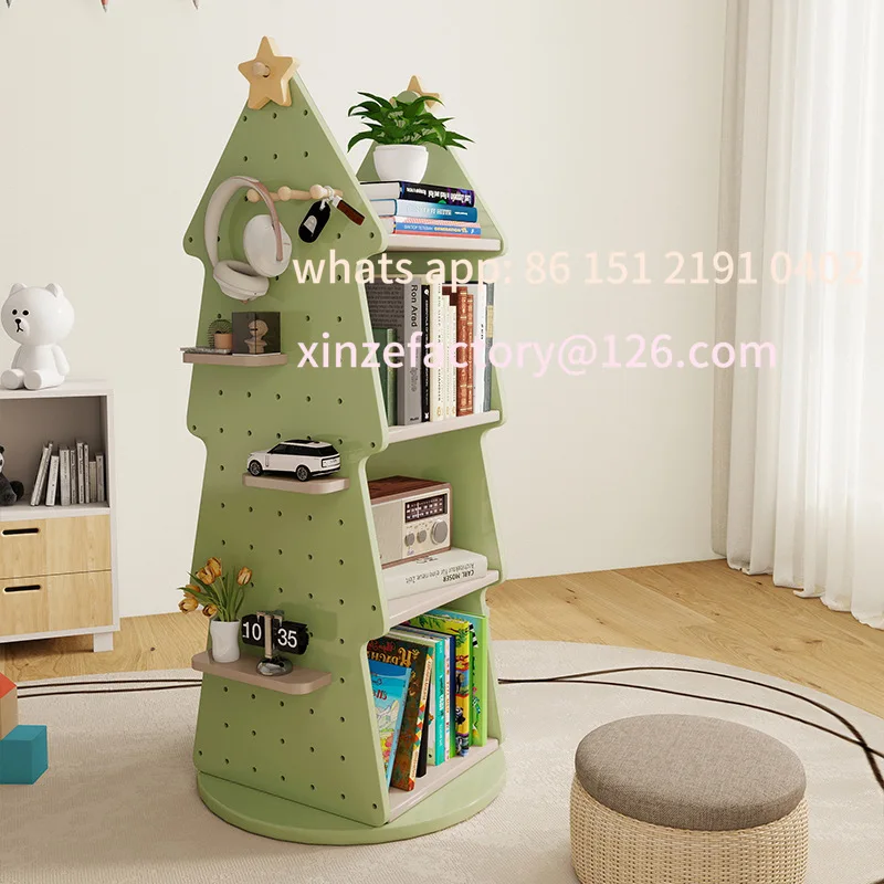 رف كتب دوار للأطفال قابل للتخصيص لتخزين الألعاب من الأرض إلى السقف رف كتب متعدد الطبقات على شكل شجرة عيد الميلاد #4
