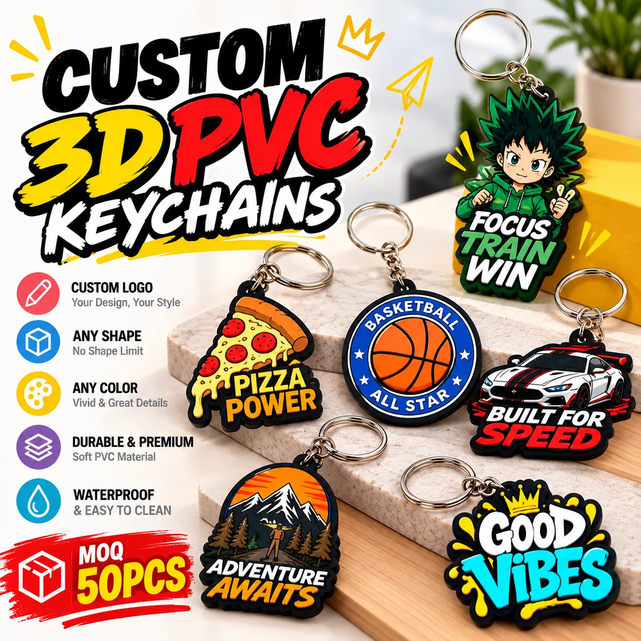 Custom 3D PVC Keychains Personalized Soft Rubber Keyrings Custom Logo Promotional Gifts Wholesale Manufacturer MOQ 50PCS