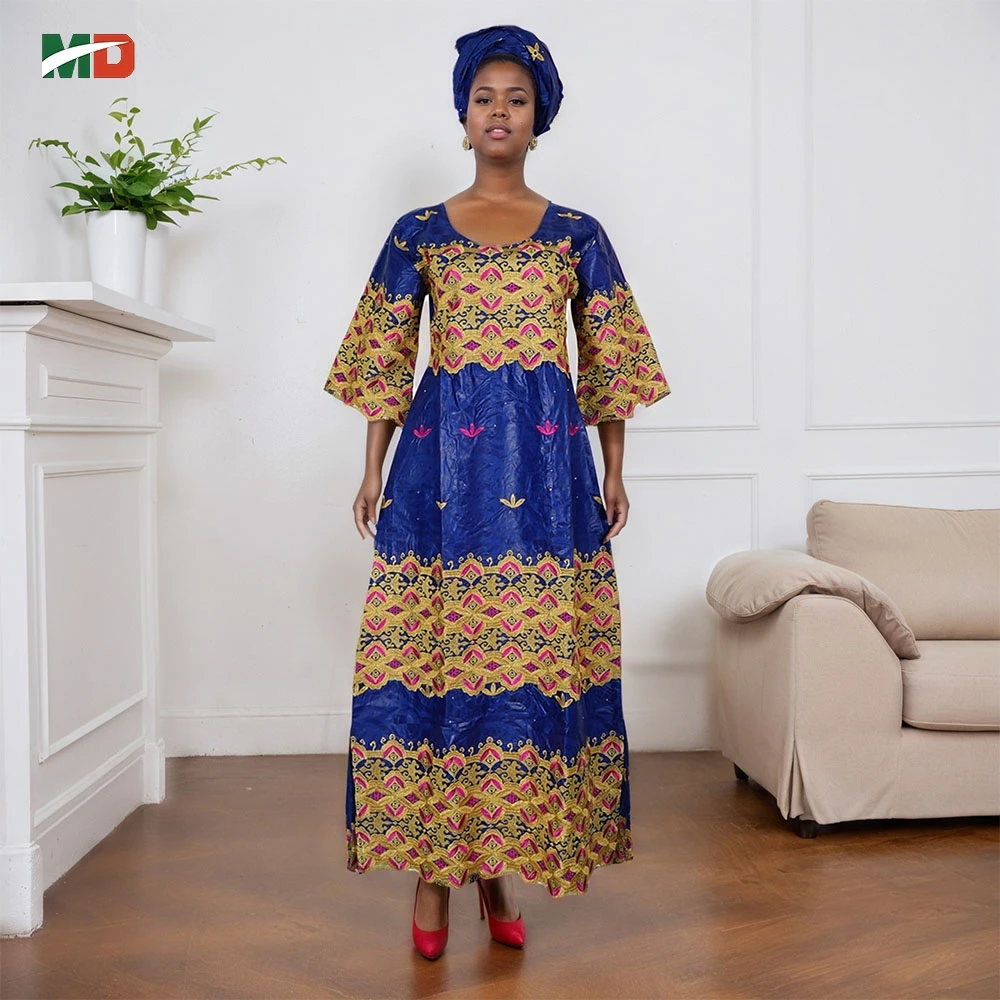 فستان MD الأفريقي للنساء فستان تركيا التقليدي المطرز لحفلات الزفاف والكنيسة وغطاء الرأس مقاس كبير ملابس أفريقيا #2